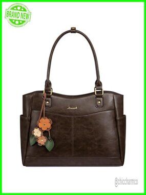 Faux Leather Laptop Tote Bag for Women Vintage Work Teacher Handbag